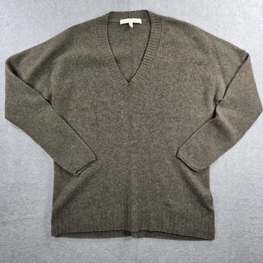 Naked Cashmere Sweater Womens Medium Olive Green 100% Cashmere V-Neck Oversized - Picture 2 of 7